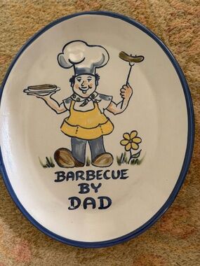 Louisville Stoneware Barbecue By Dad Decorative Serving Platter - Blue & Yellow